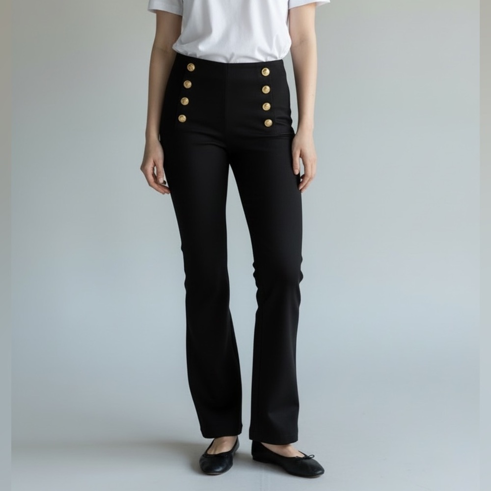 Derek Lam Black Flare Pants with Gold Sailor Buttons size 8 NWOT